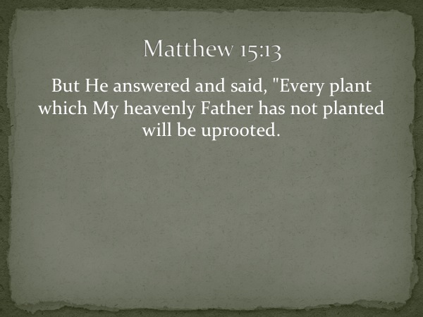 Matthew 15:13 He replied, “Every plant that my heavenly Father has